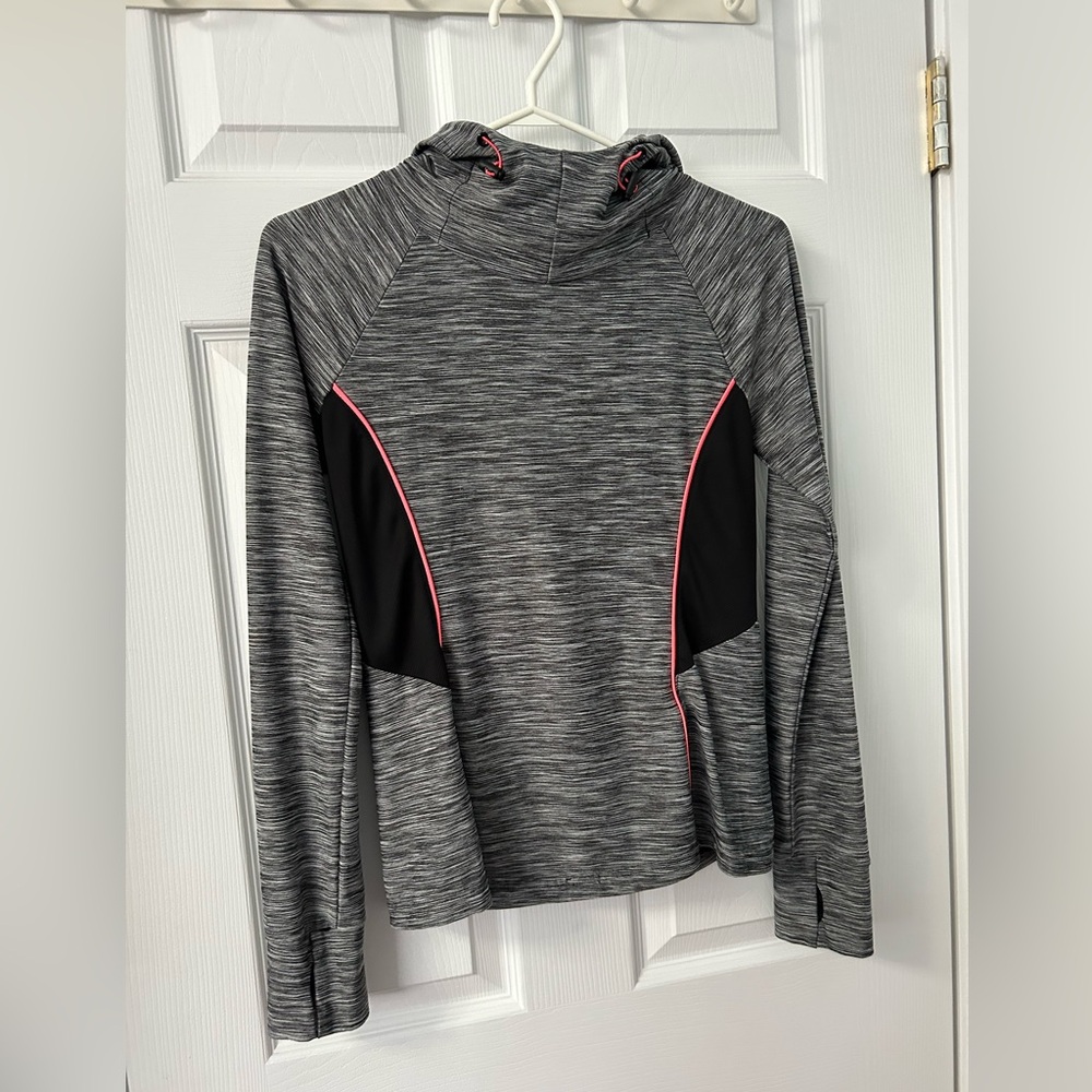 Women's Grey Heather Pullover Hoodie with Pink Trim